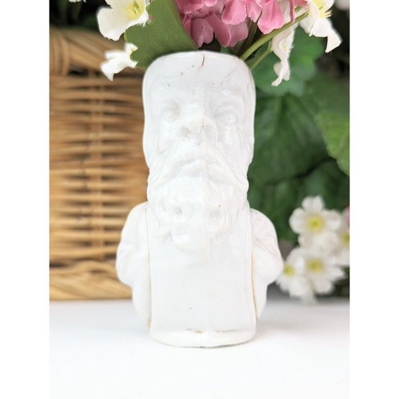 Antique White Miniature Porcelain Pitcher Old Man Face Mini Bud Vase Gold Trim - Picture 3 of 6